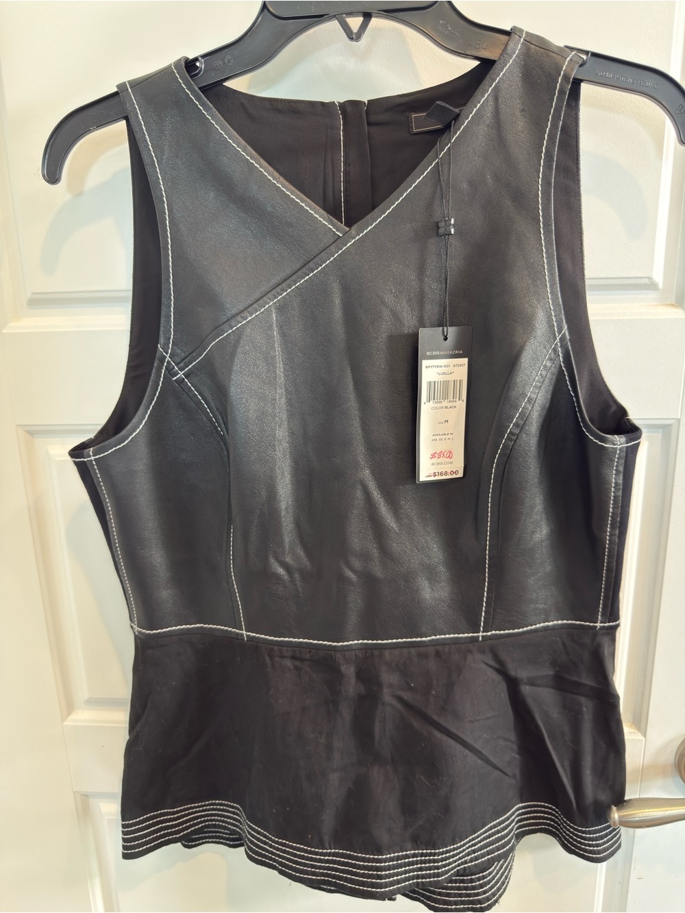 BCBGMaxAzria Black Luella Top with Contrast Stitching